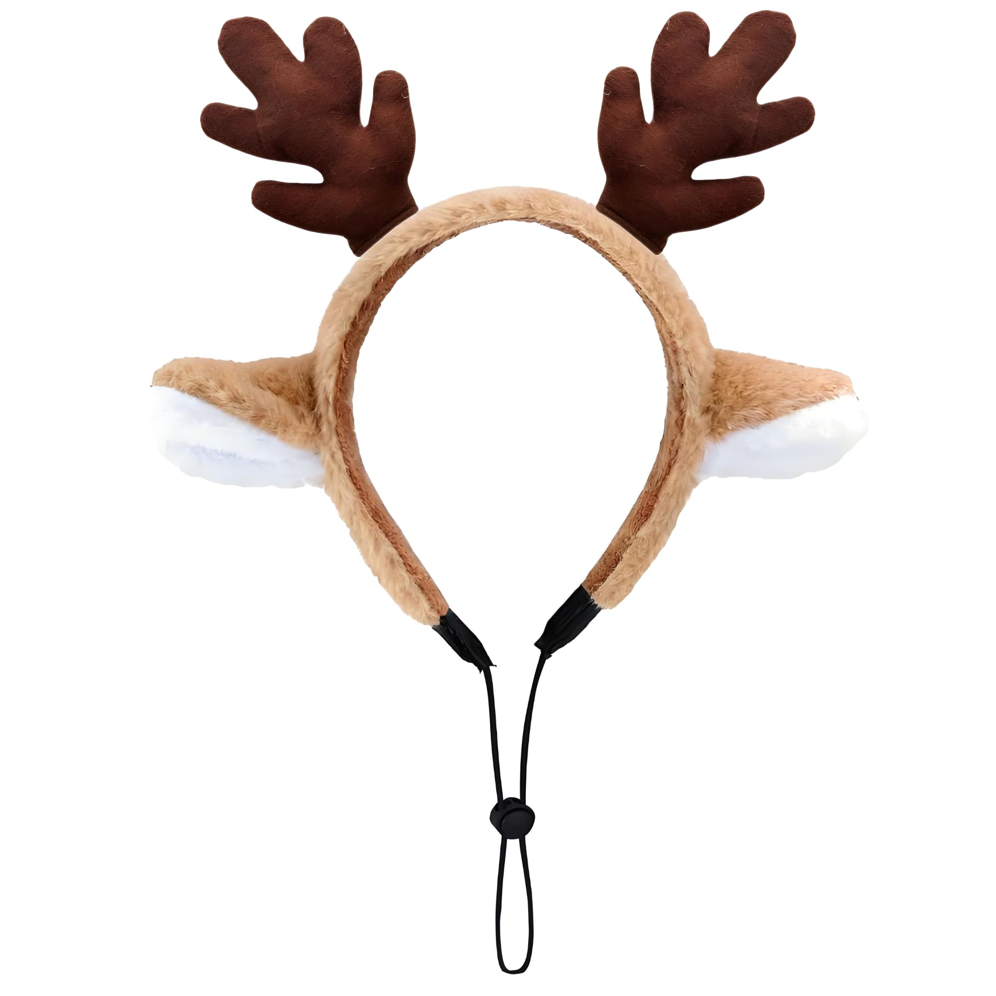 Haakong dog-reindeer-antlers-headband side view with plush faux fur for comfortable wear.