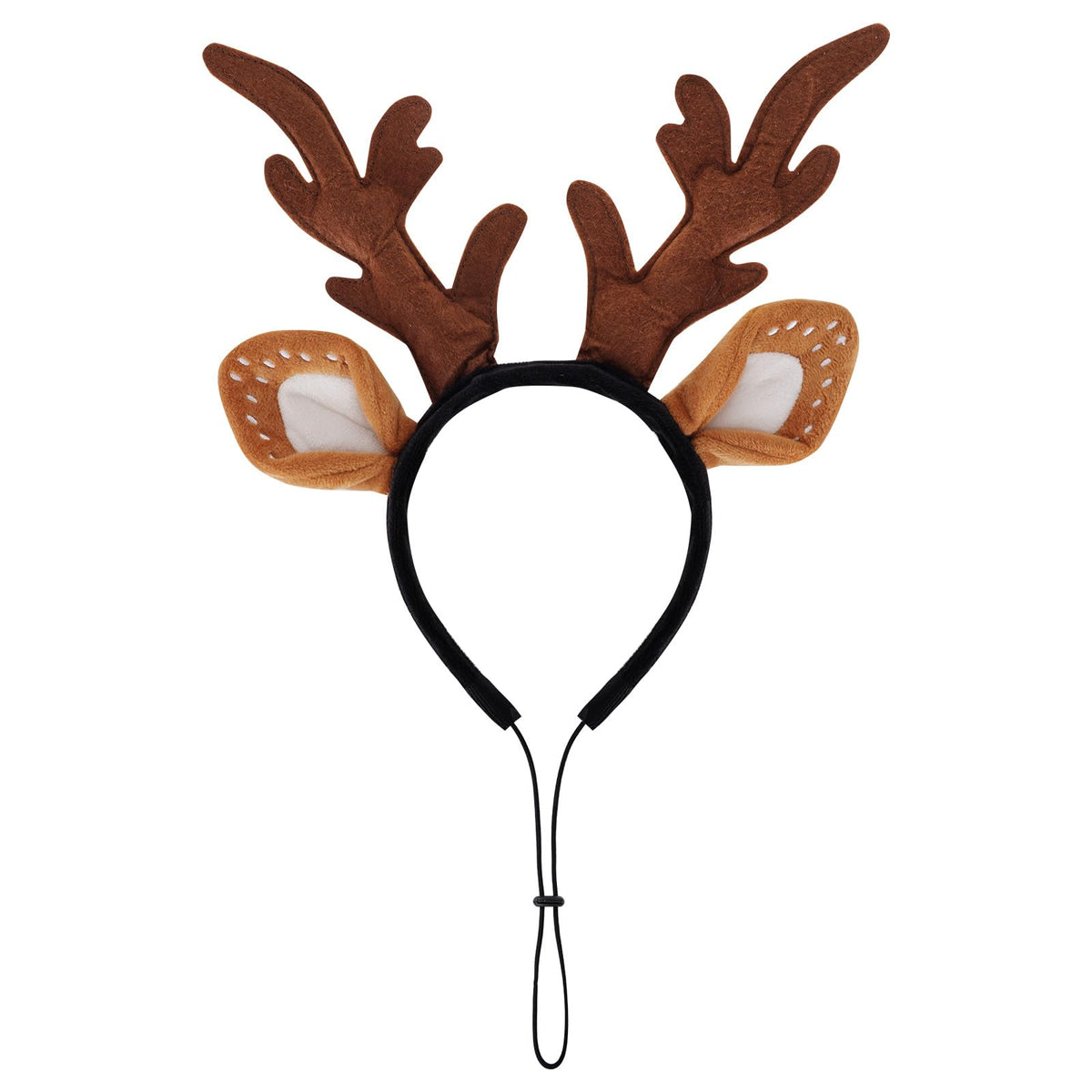 Haakong dog reindeer antlers headband with adjustable fit for pets.