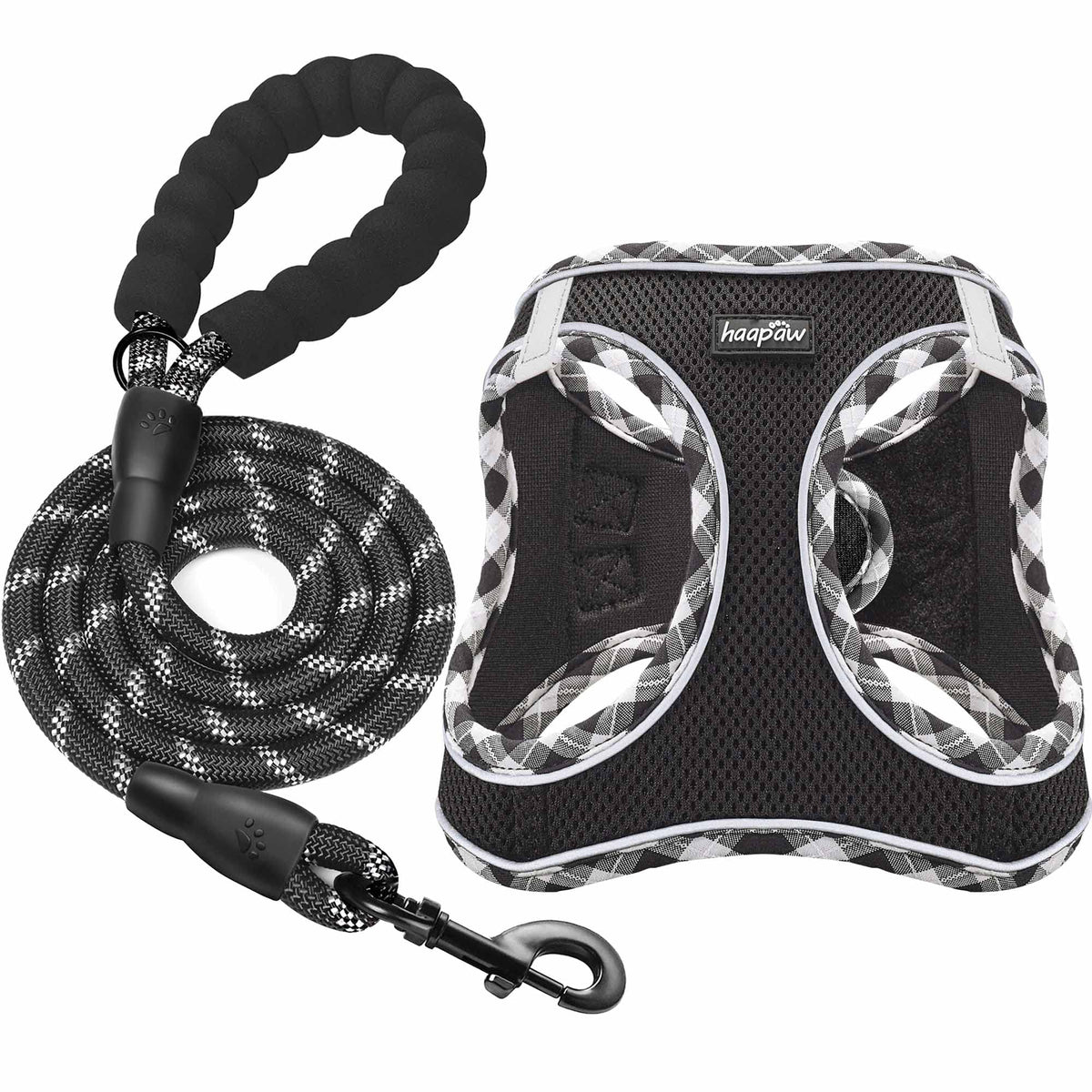 haapaw dog harness with leash set showing padded vest for secure, comfy walks.