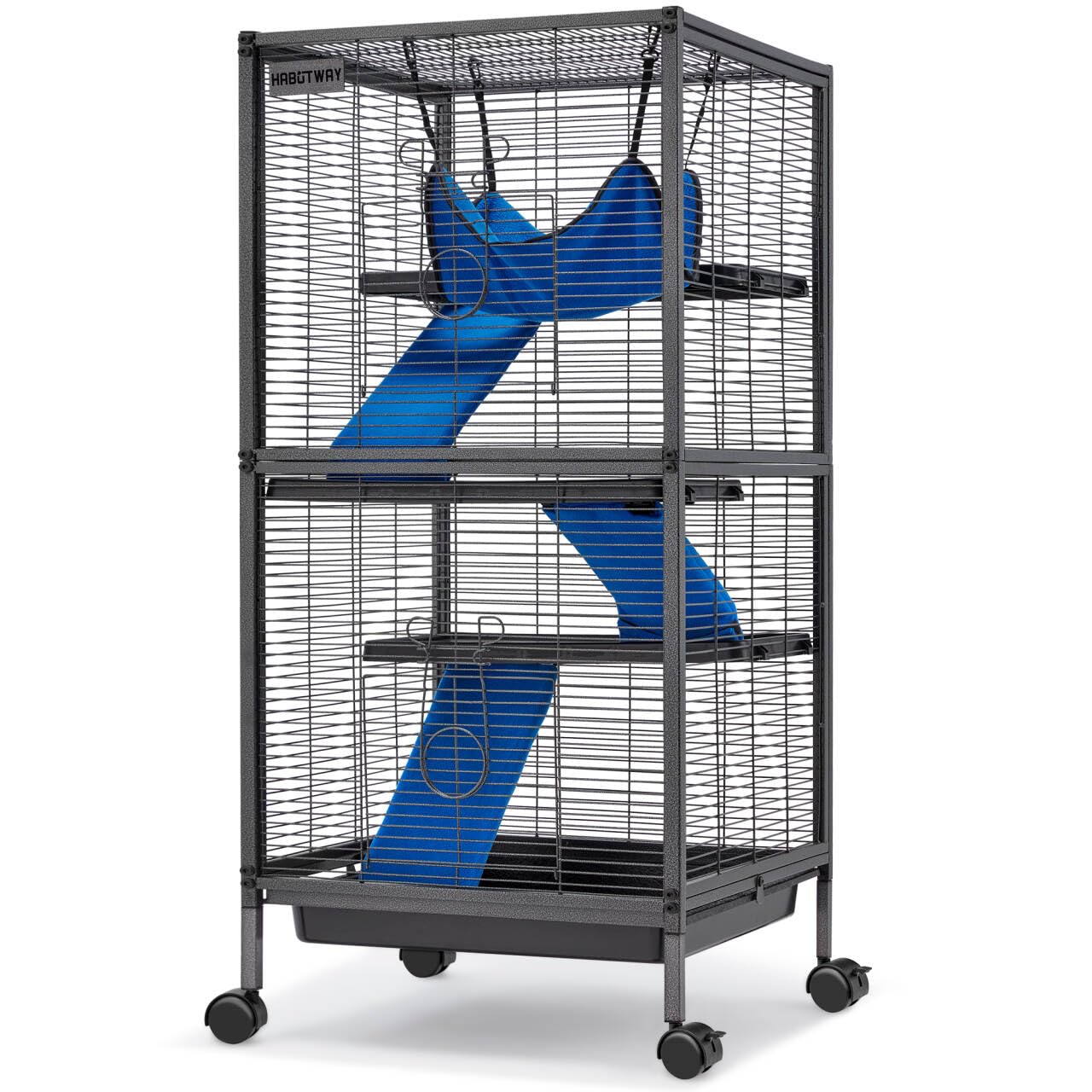 HABUTWAY 45h metal small animal cage with rolling wheels for easy repositioning.