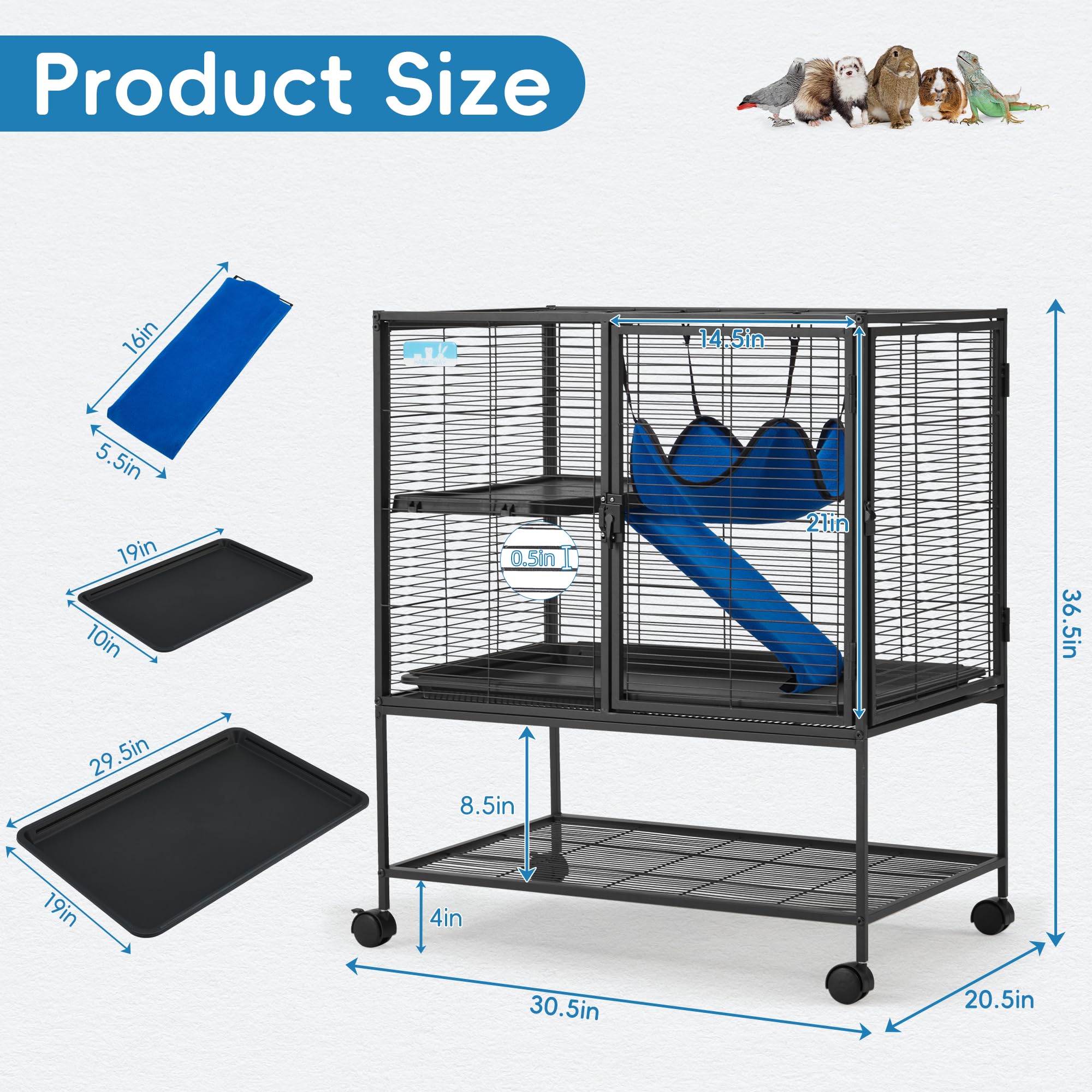 HABUTWAY ferret cage 2-tier design for spacious small animal housing.