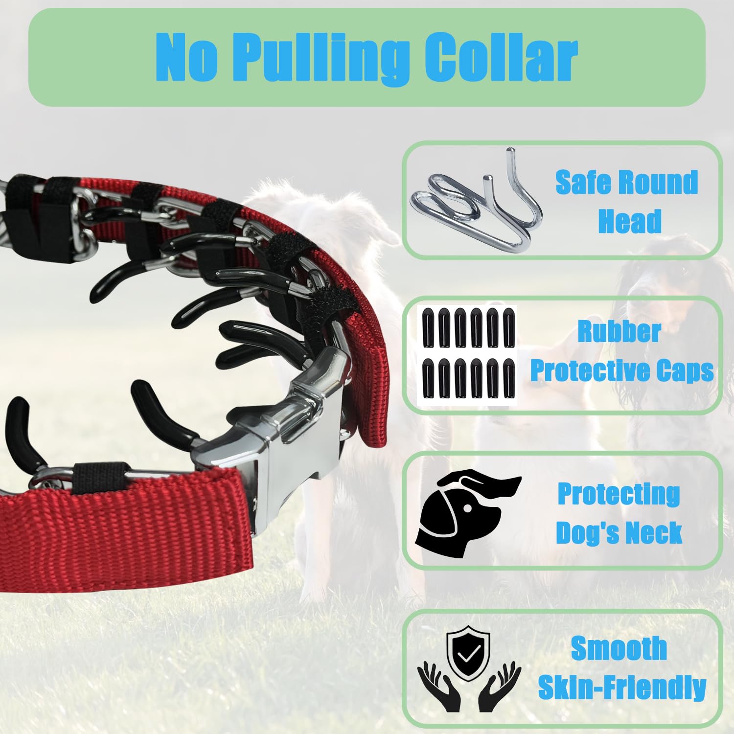 HAESINPA prong collar with soft rubber caps adding padded comfort while wearing