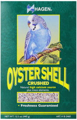 Hagen Oyster Shells bag closeup showing calcium-rich nutrition for birds.
