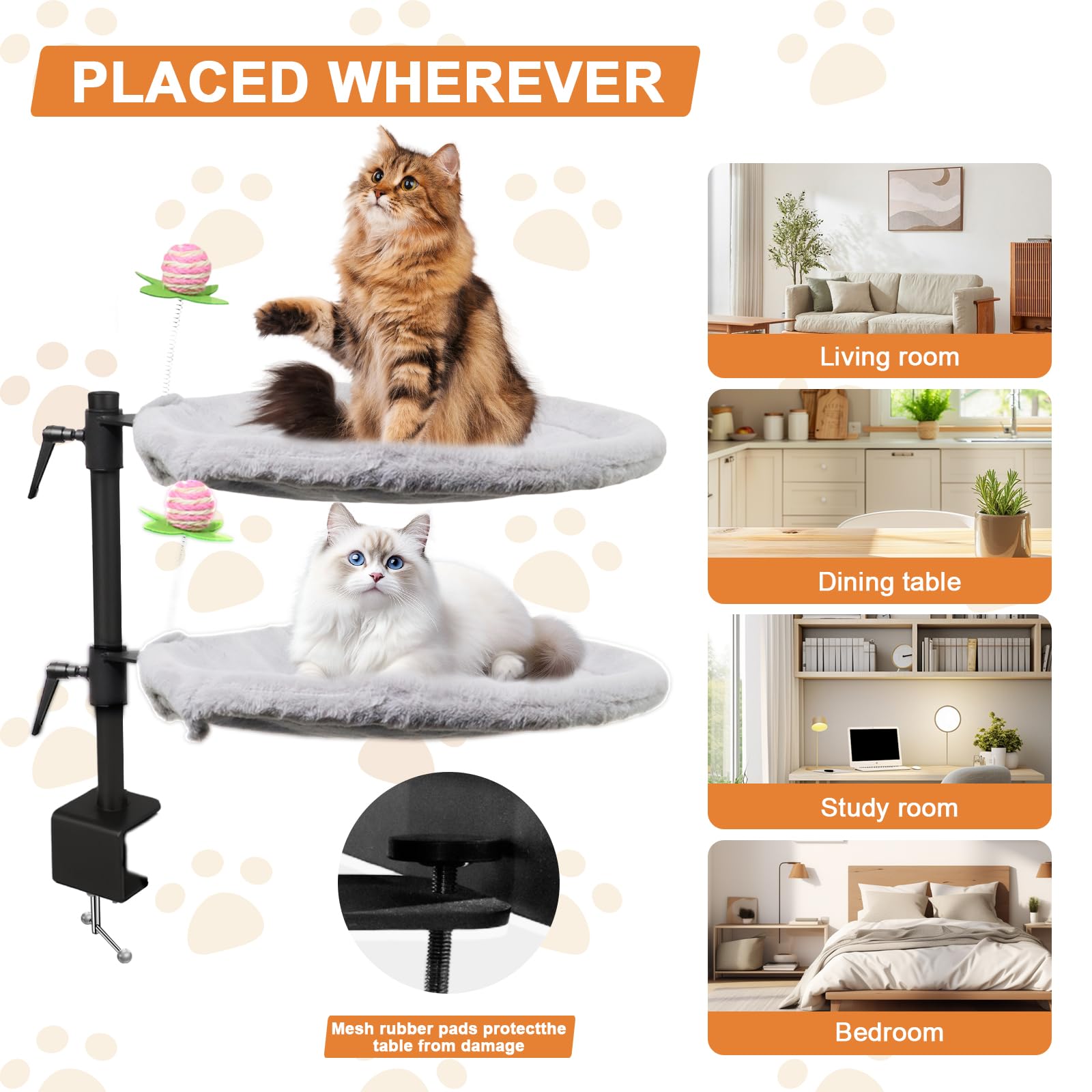 Haijunnm Double Cat Desk Bed highlights 11.8in height adjustment for versatile positioning.