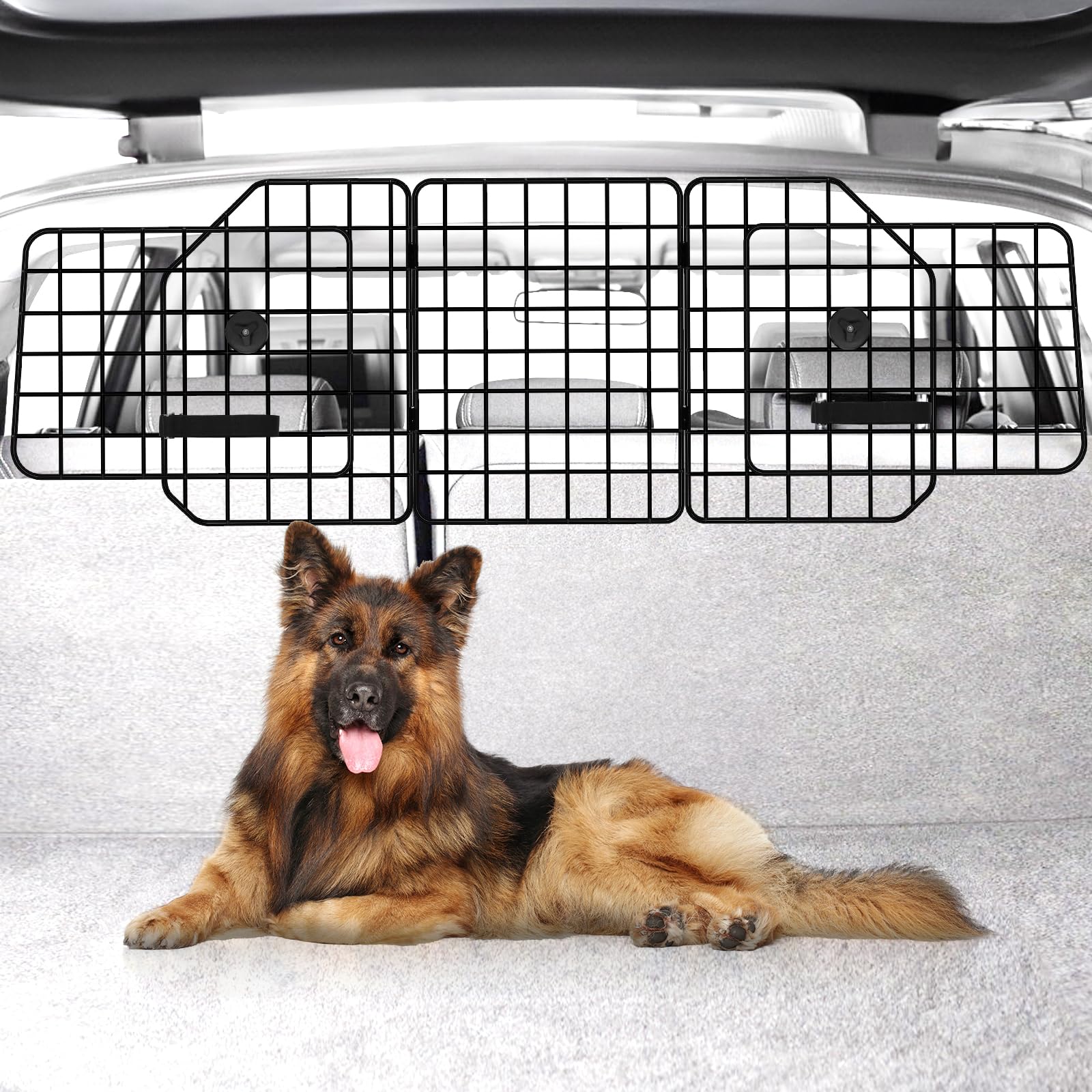 HAITRAL universal-fit barrier front view keeps pets secure in back during trips