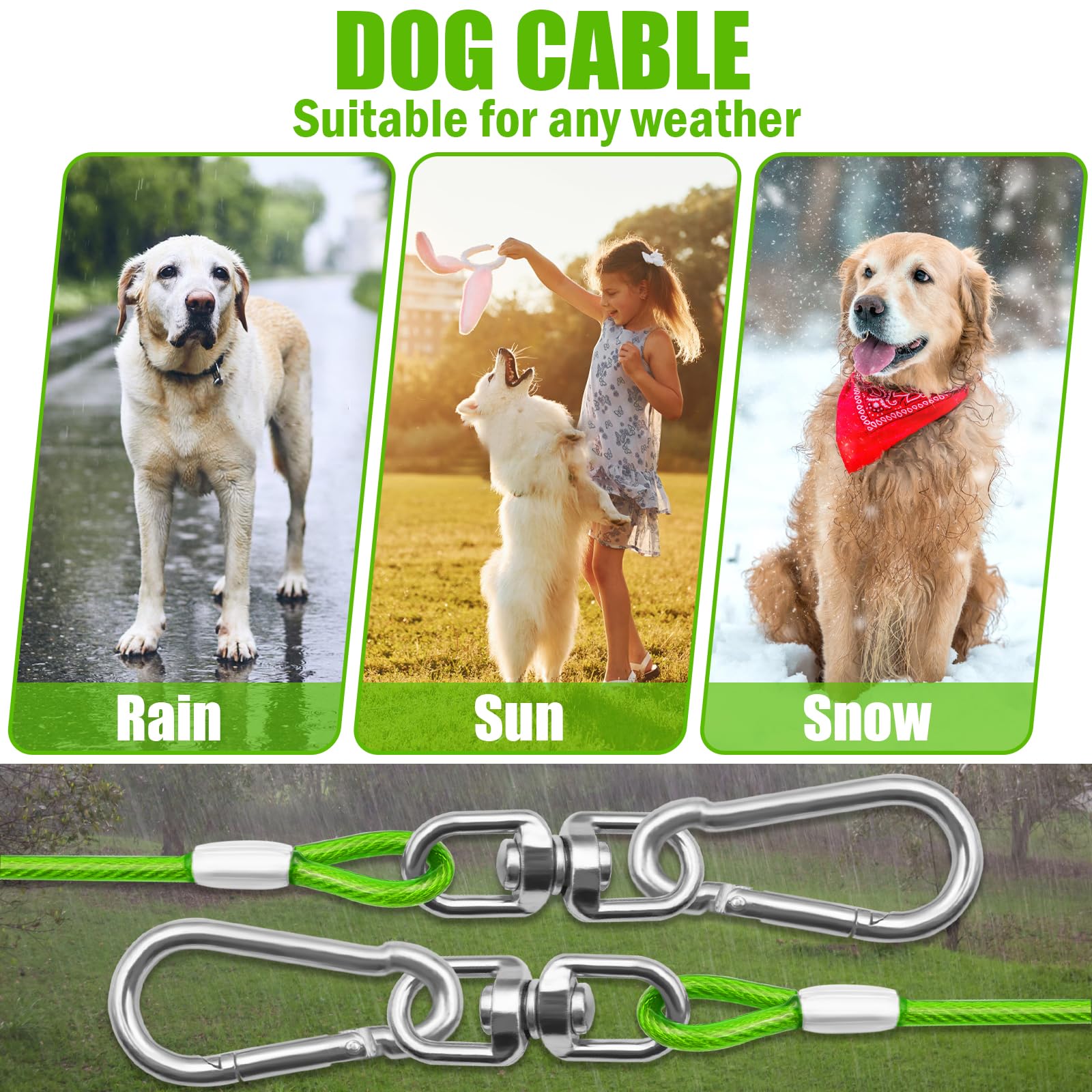 HaiYUAN dog tie out cable 20ft length offers extended yard reach