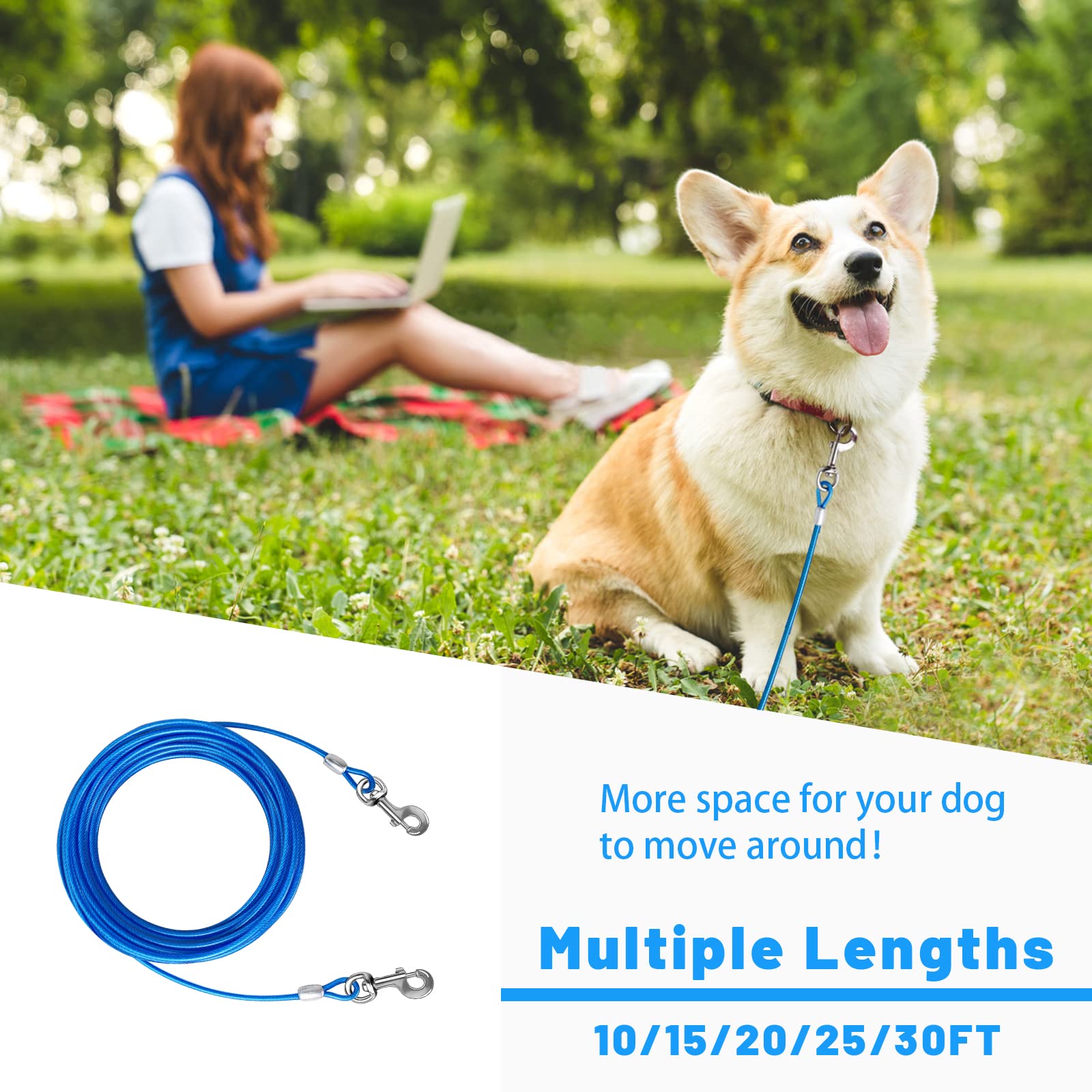 HaiYUAN dog tie out cable upgraded thickened rings for secure ends and reduced detachment risk.