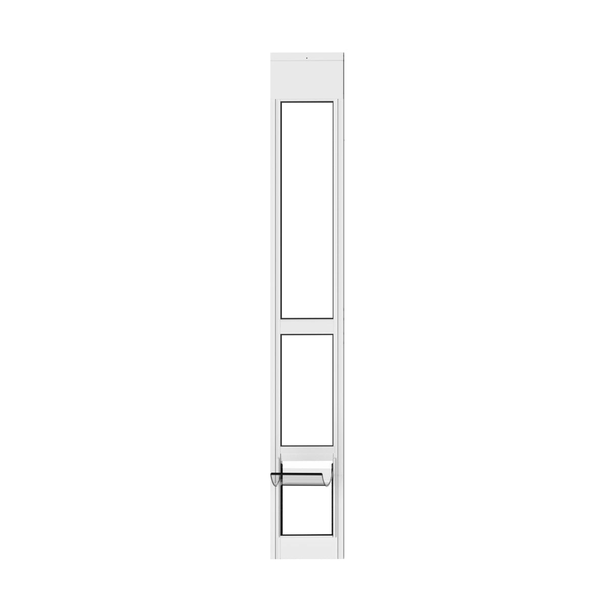 Hakuna Pets white glass patio door side view shows easy pet access and clear outdoor view.