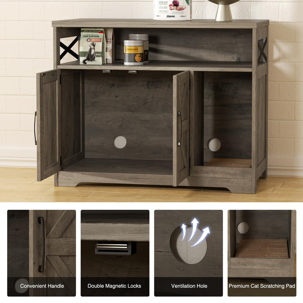 Halitaa cat litter box enclosure built-in scratch pad demonstrates paw-friendly entry and less tracking