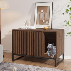 Halitaa cat litter box enclosure front view in walnut, privacy-friendly hideaway