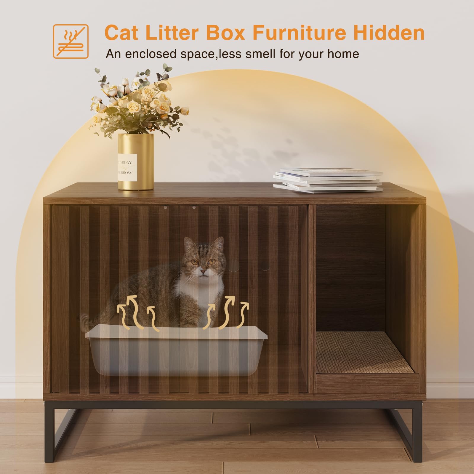 Halitaa cat litter box enclosure open doors highlight privacy and odor containment