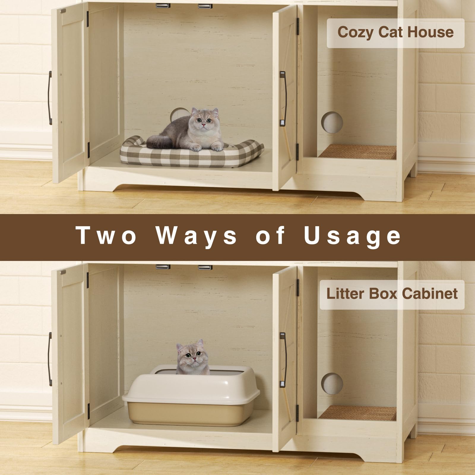 Halitaa cat litter box enclosure with doors and ventilation for airflow.