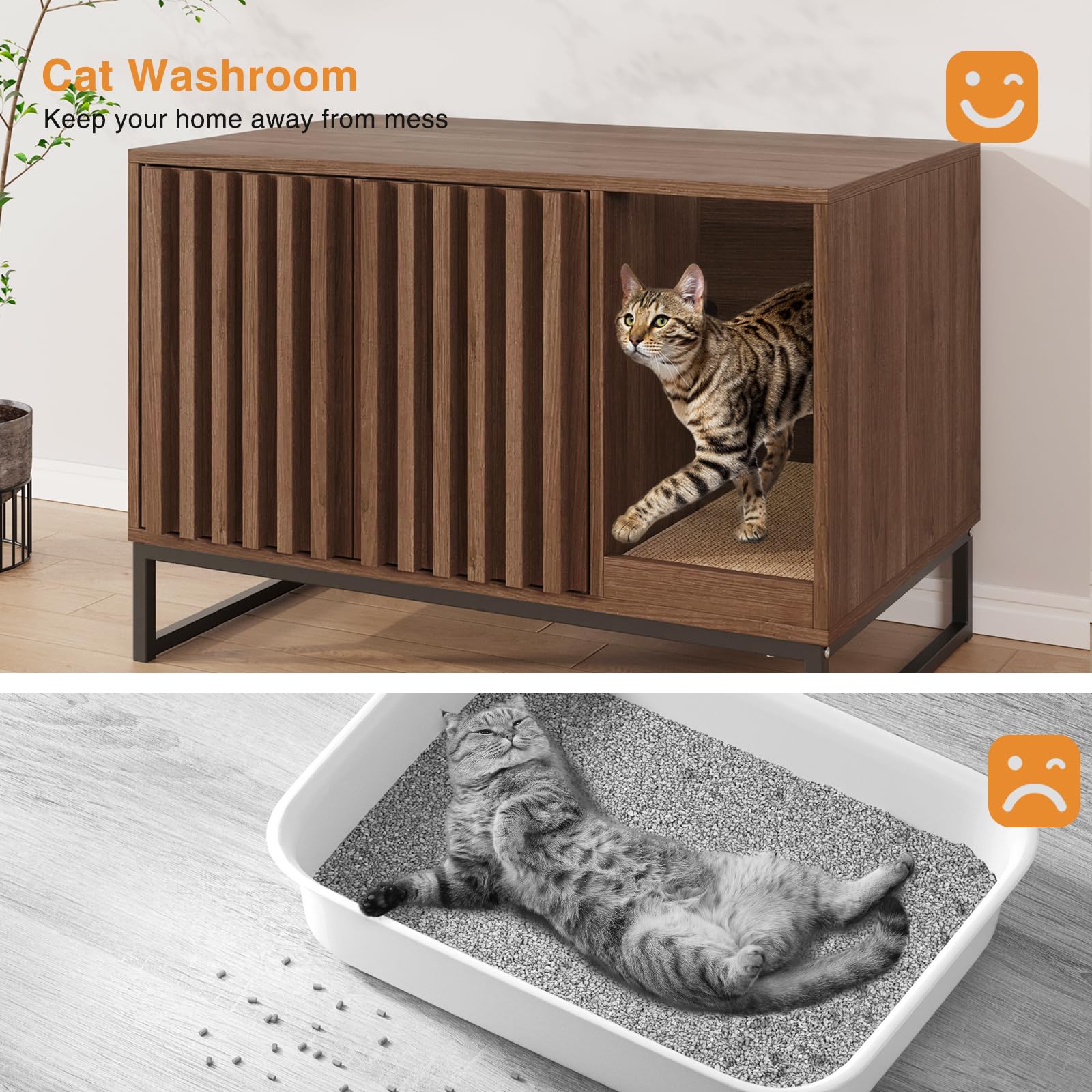 Halitaa cat litter box enclosure scratch pad at entrance aids claw care