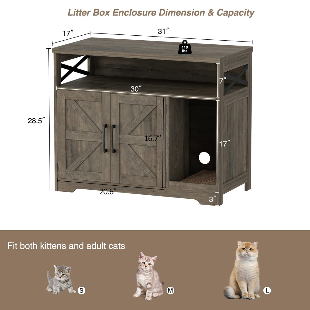 Halitaa cat litter box enclosure side view highlights farmhouse charm and private litter access