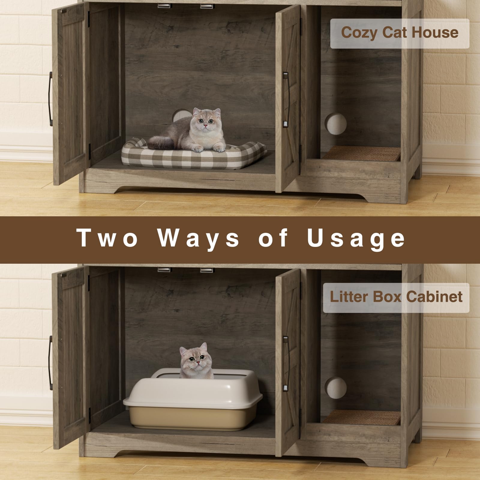 Halitaa cat litter box enclosure storage compartments show countertop use for food and toys