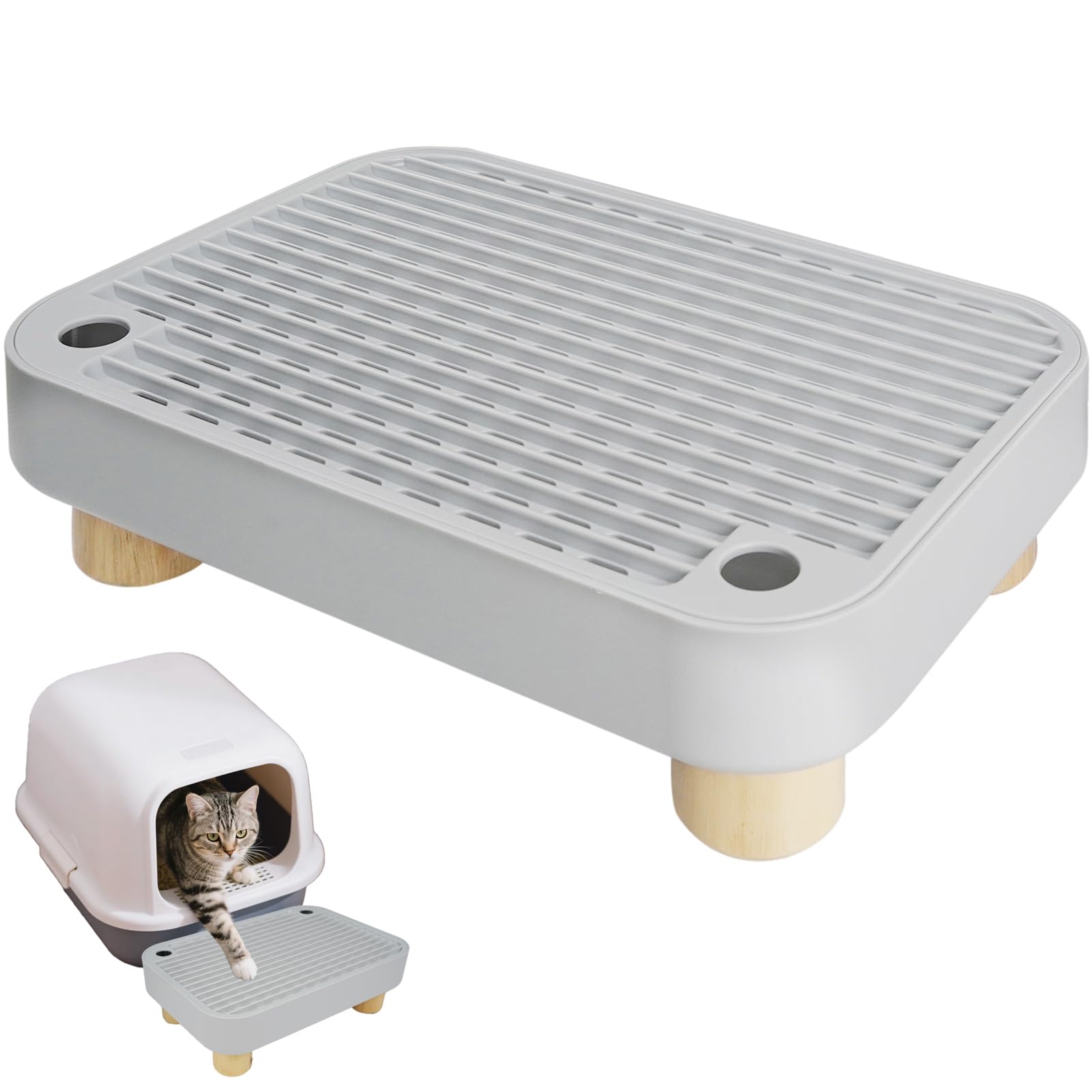 HALKYDY wooden-top litter box step enables quick cleaning and tidier floors