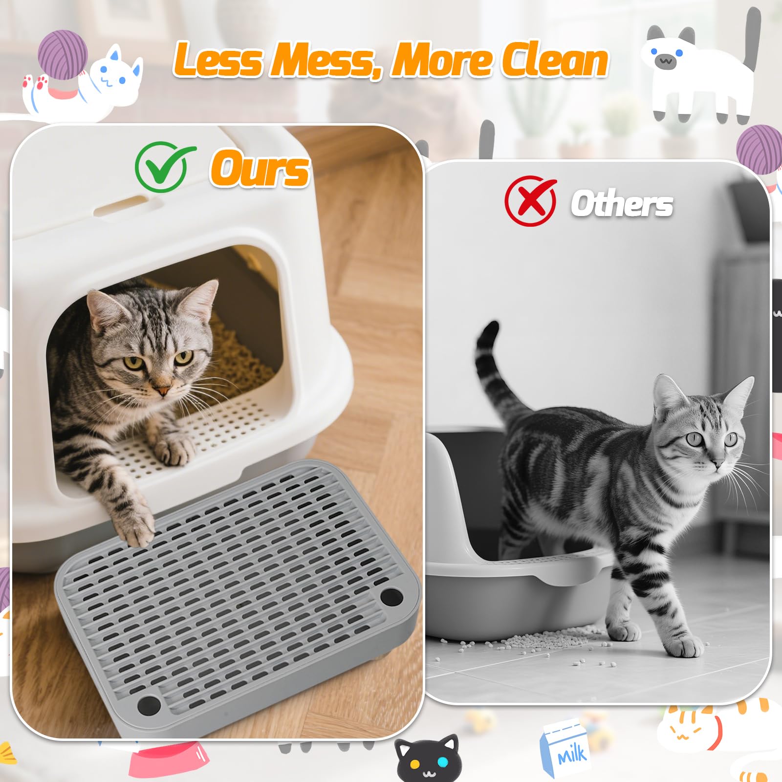 HALKYDY large-size mat covers more floor area for multi-cat homes.