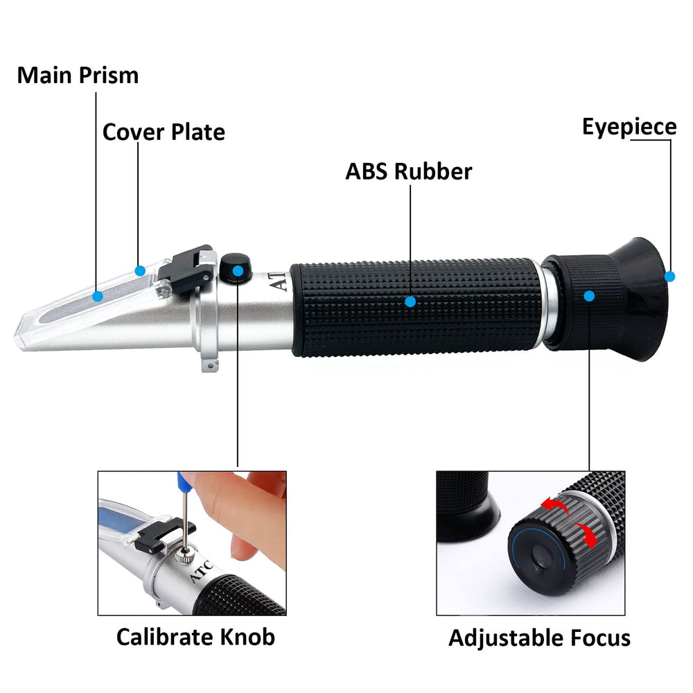 Hallocool refractometer with ATC feature delivers quick temperature-compensated readings.