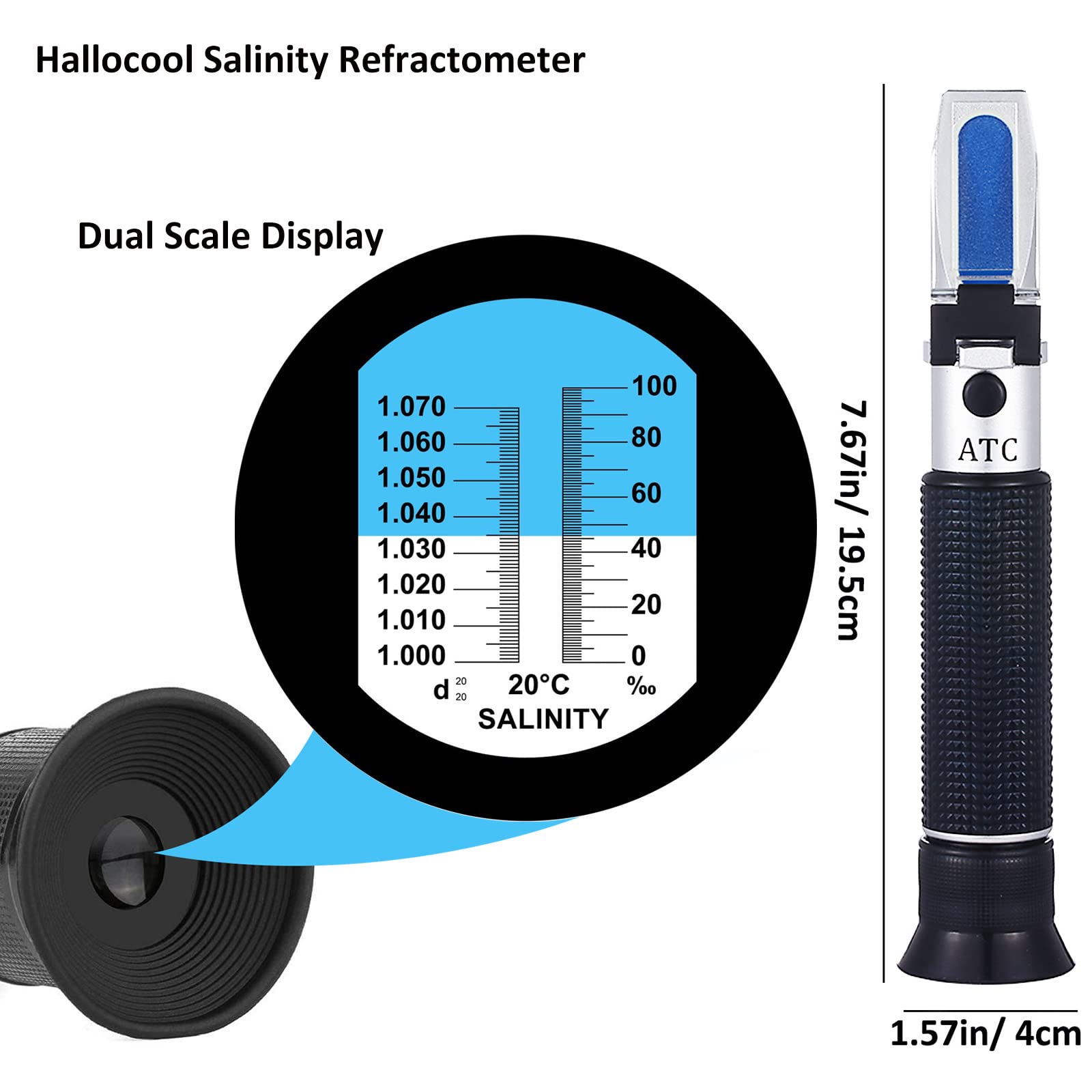 Hallocool refractometer kit image shows included case, dropper, screwdriver and cloth.