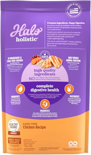 Halo Holistic chicken kibble closeup, showcasing crunchy texture loved by picky eaters.