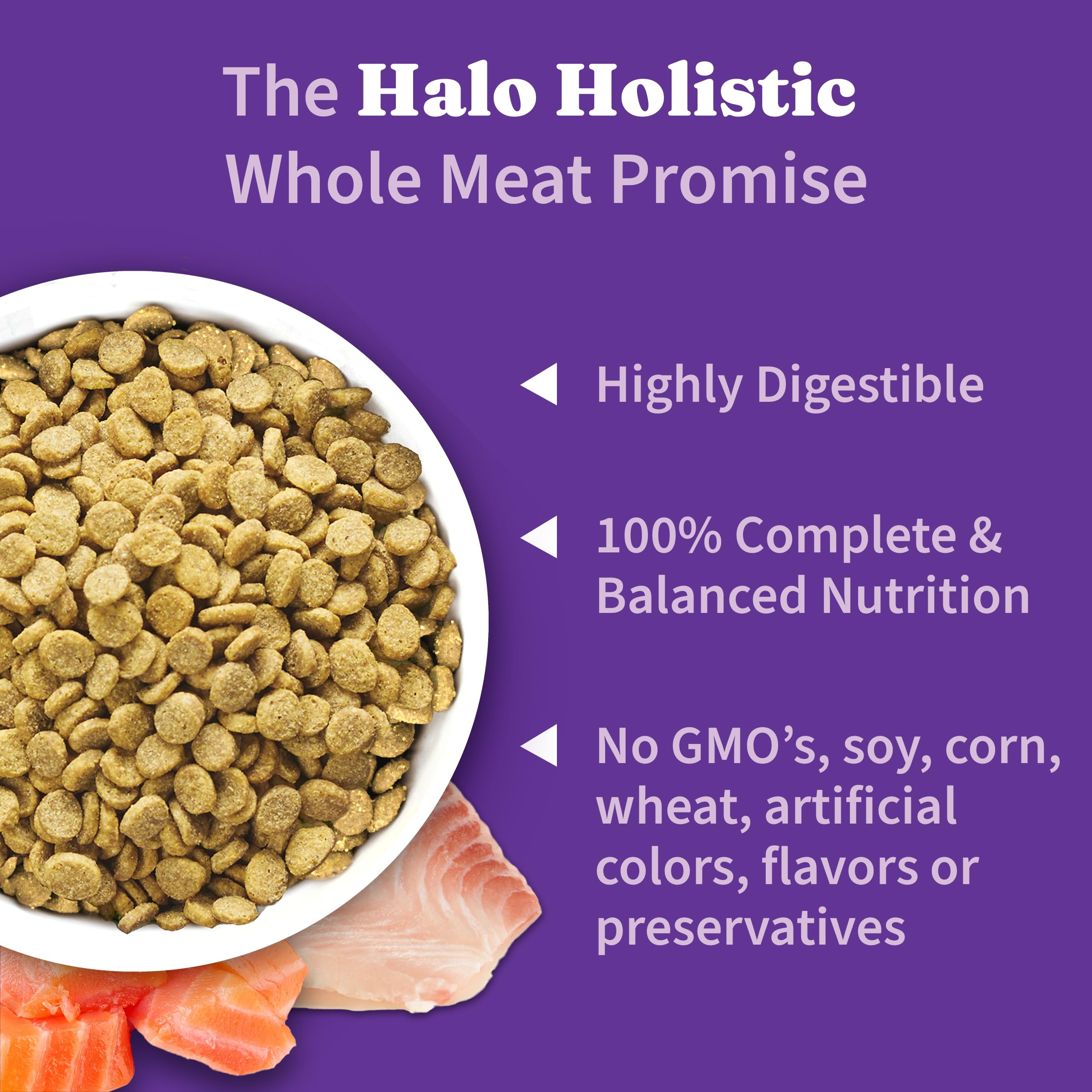 Halo Holistic omega fatty acids promote healthy skin and a shiny coat.