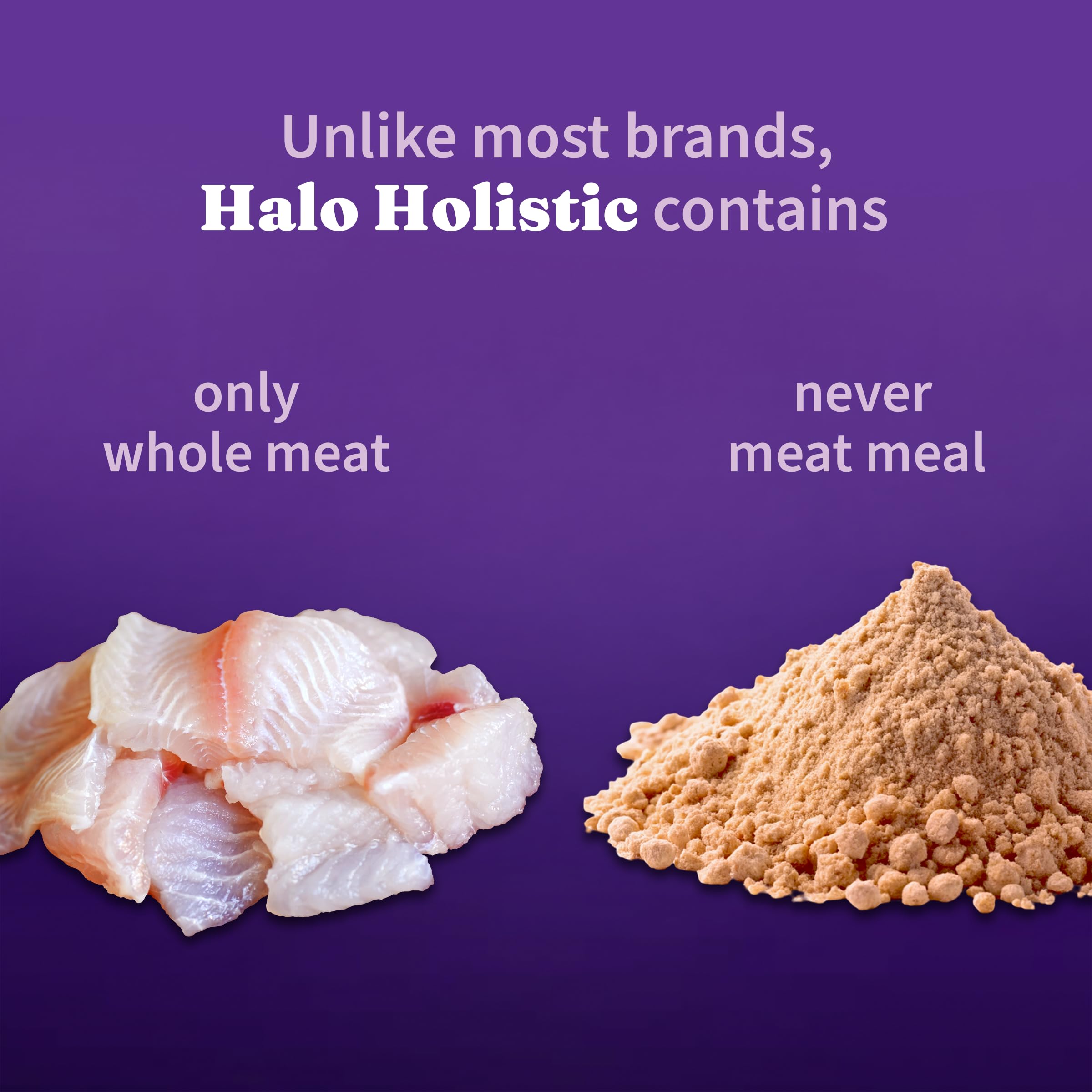 Halo Holistic omega-rich formula promotes healthy skin and radiant coat in adult cats