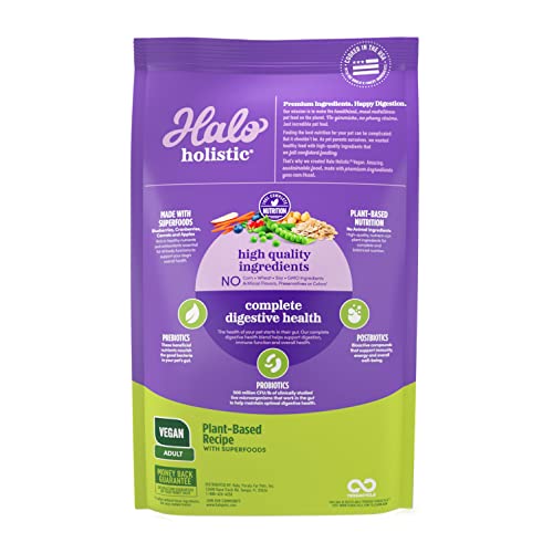 Halo Holistic Vegan dog food bowl showing balanced nutrition for a healthy coat.