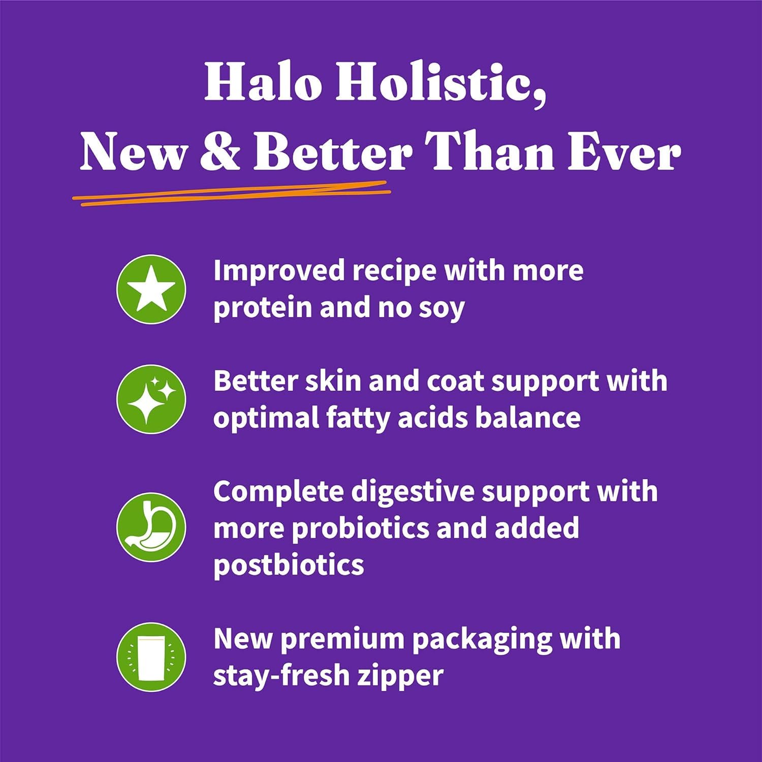 Halo Holistic Vegan appears to support skin and coat with omega fatty acids.