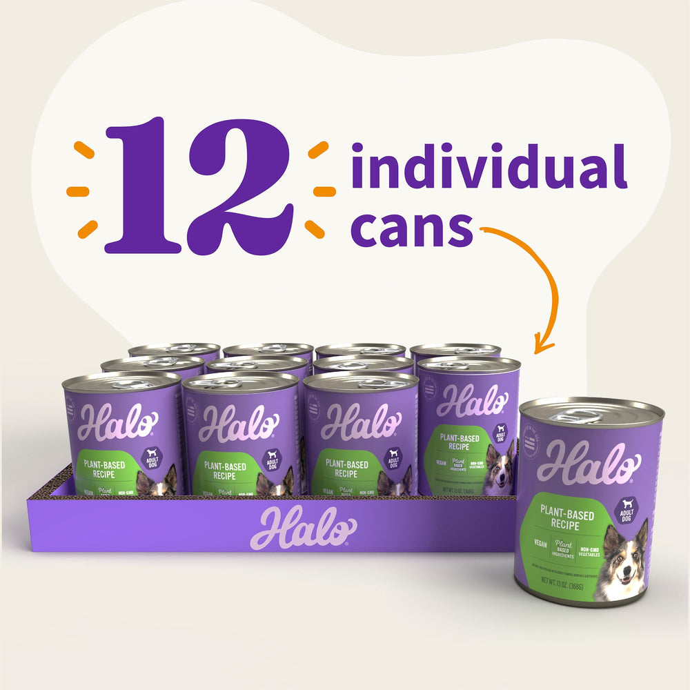 Halo Holistic Vegan Wet Dog Food ingredients close-up featuring chickpeas and peas.