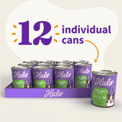 Halo Holistic Vegan Wet Dog Food ingredients close-up featuring chickpeas and peas.