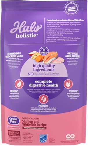Halo Holistic wild-caught salmon and whitefish first ingredient signals real protein.