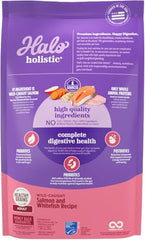 Halo Holistic wild-caught salmon first ingredient image emphasizes real fish for strong digestibility.