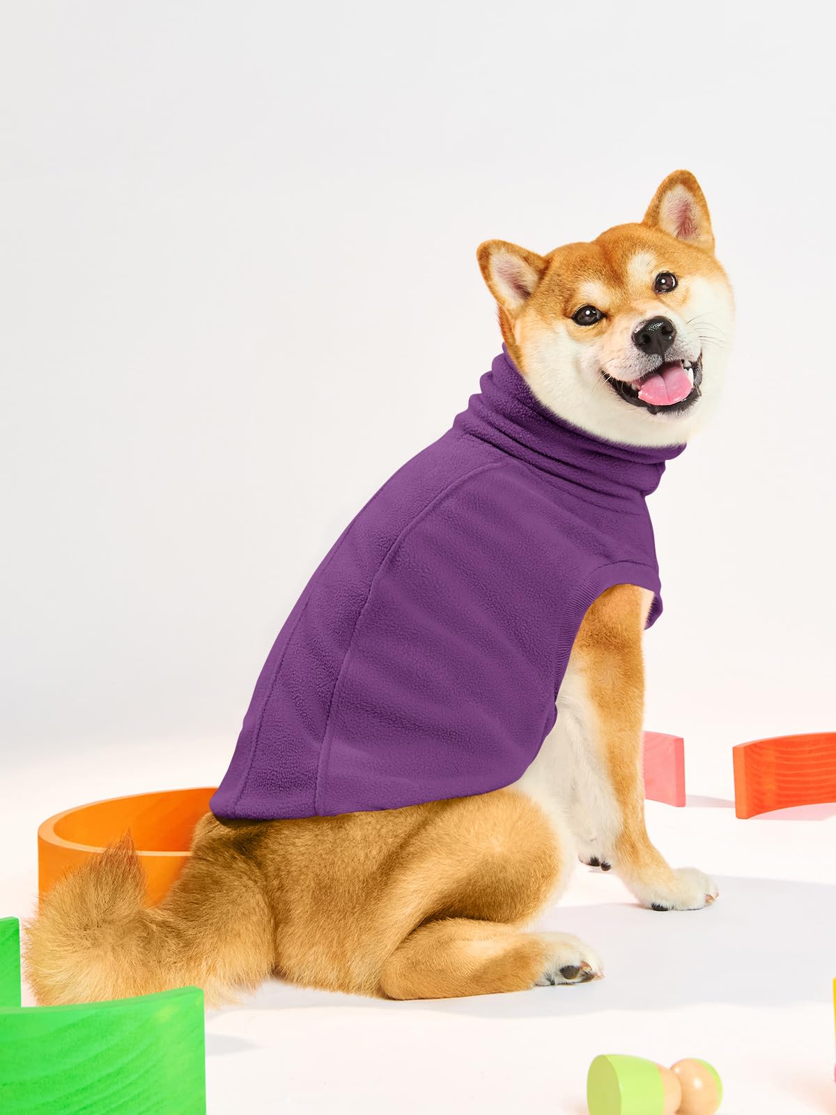 Haloumoning fleece dog sweater lounging on dog highlights interior comfort.