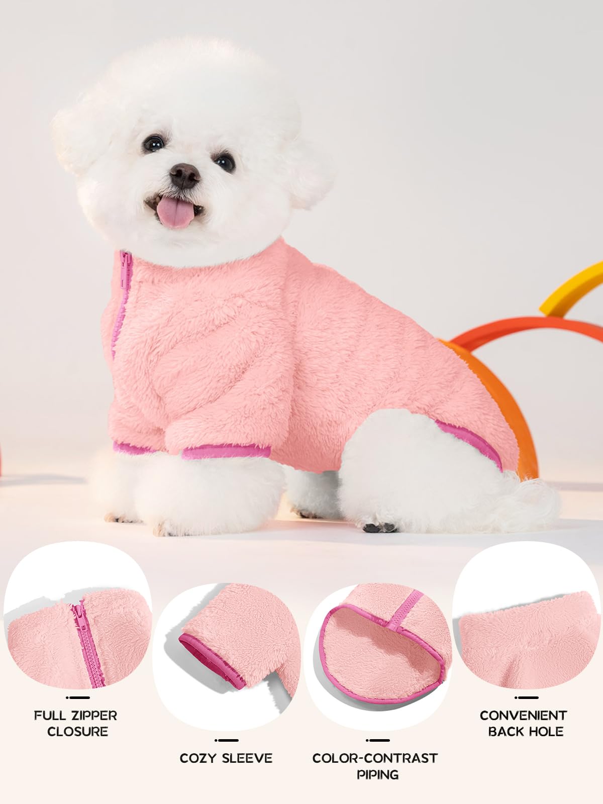 Haloumoning dogs fleece coat color-contrast piping adds stylish touch.