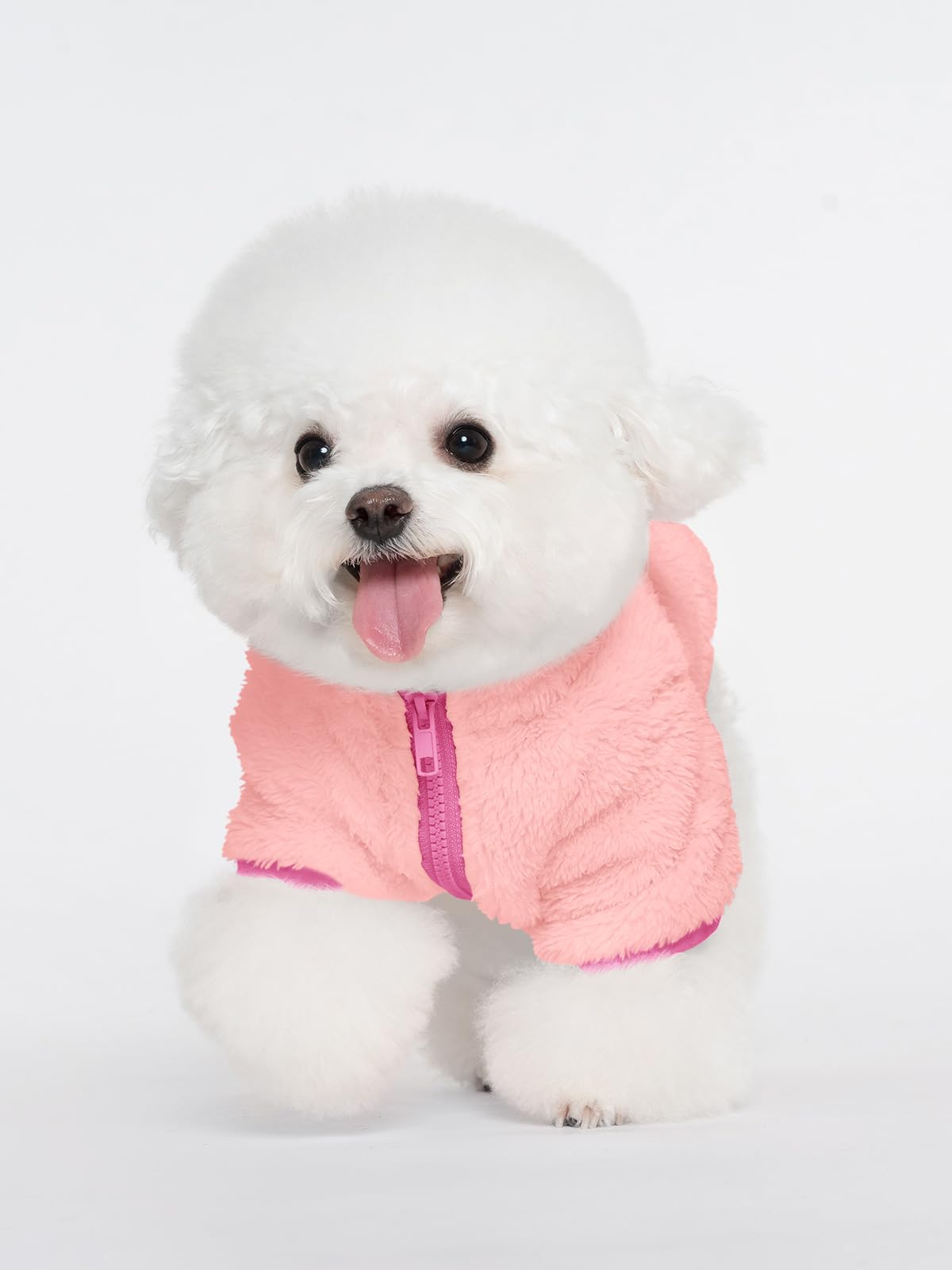 Haloumoning dogs fleece coat sleeve detail highlights plush interior warmth.