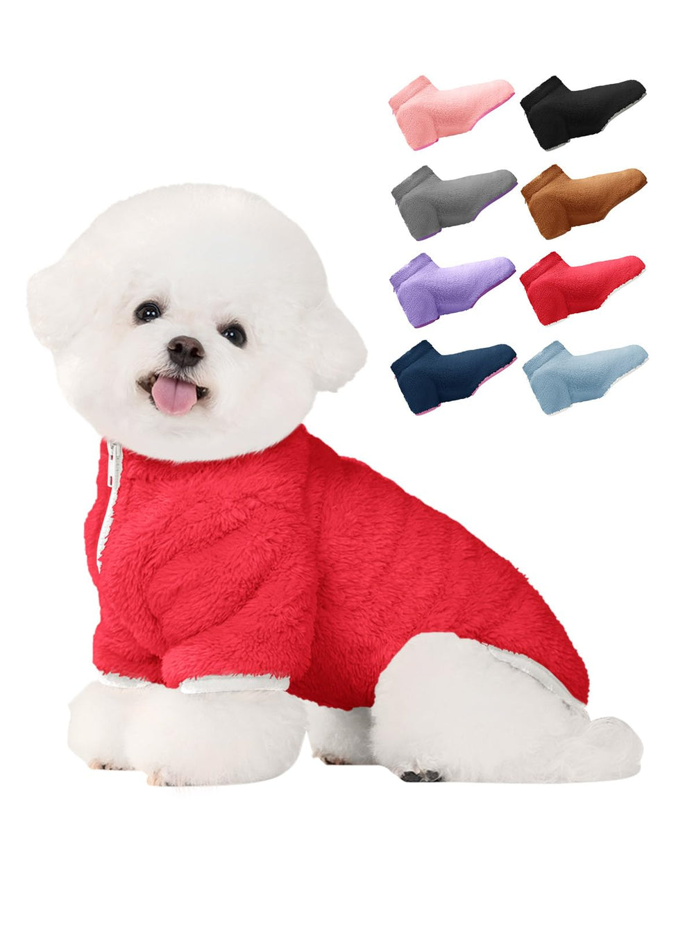 Haloumoning dogs fleece winter coat front view highlights cozy warmth and zipper