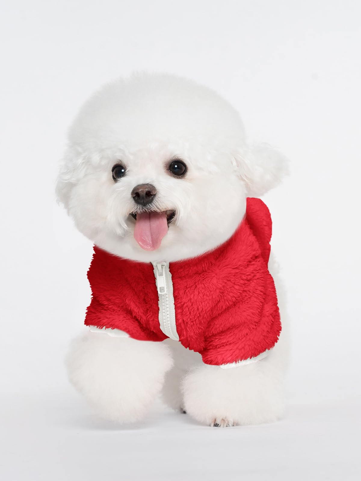 Haloumoning dogs fleece winter coat zipper closeup for easy on/off