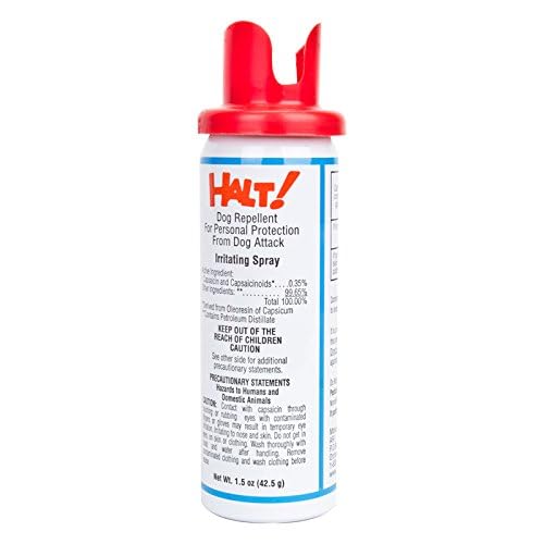 Halt! dog repellent aerosol in use to create space during a walk
