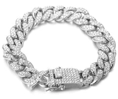 Halukakah cat collar platinum plated 16in closeup shows durable glamorous finish for everyday wear.