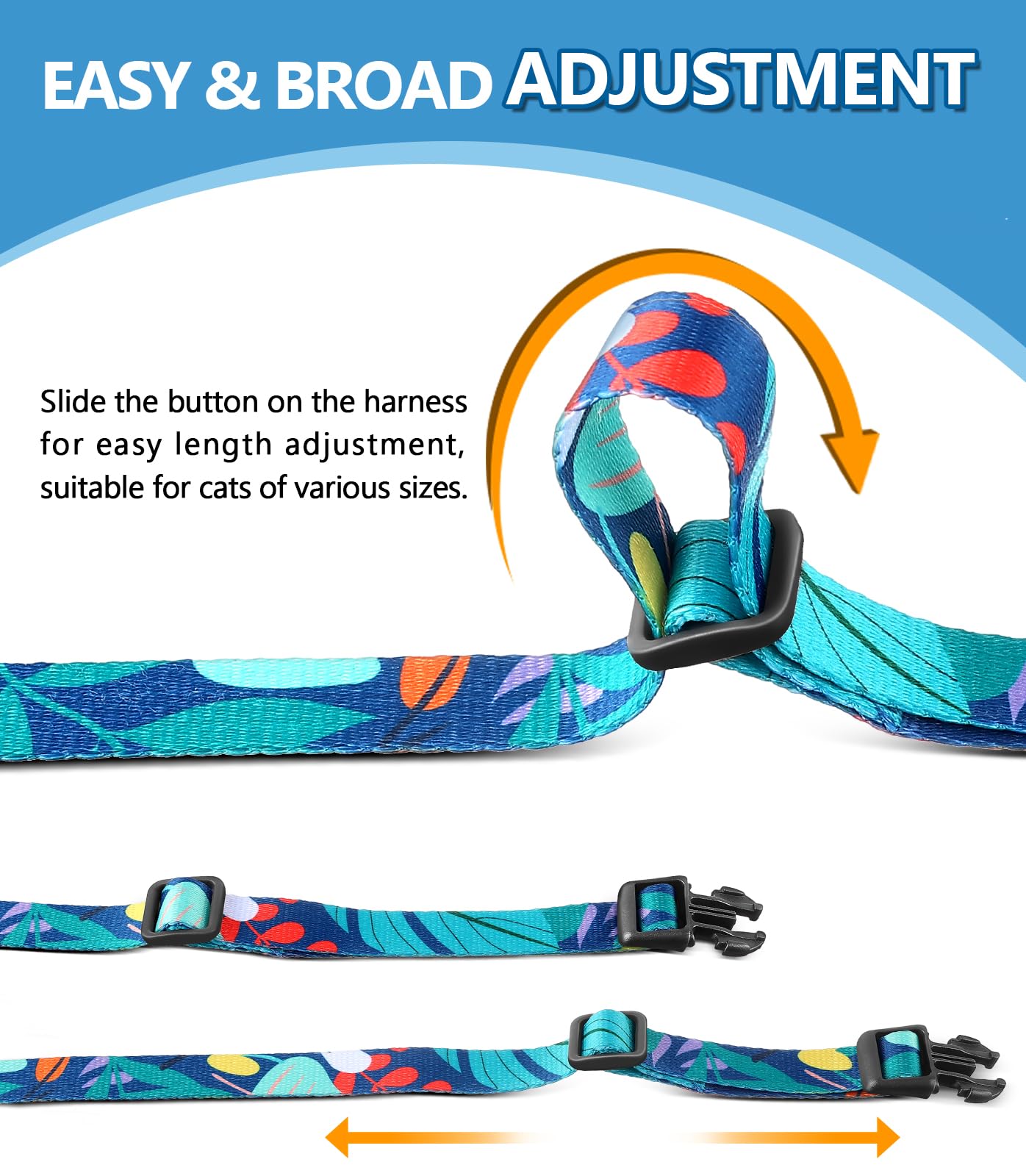Halypet cat-walk travel setup shows adjustable buckles for a secure fit