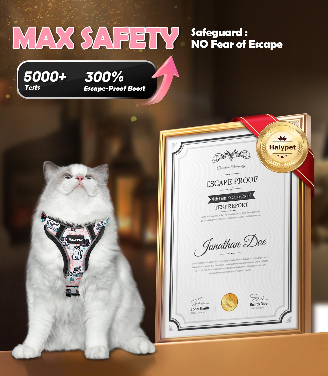 Halypet harness features a cute pink pattern for stylish, playful cat outings