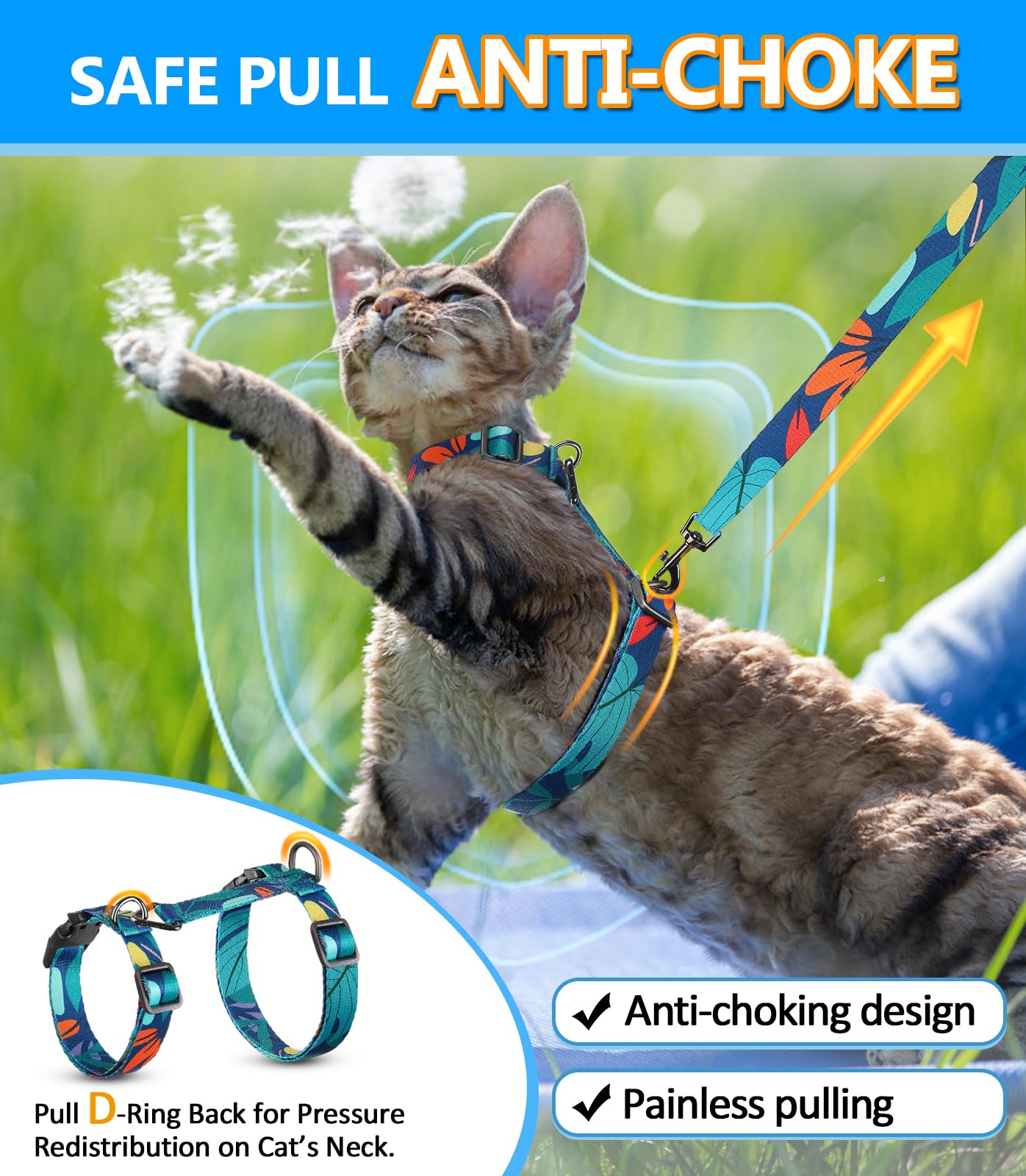 Halypet cat enjoying outdoors with secure, comfortable fit.
