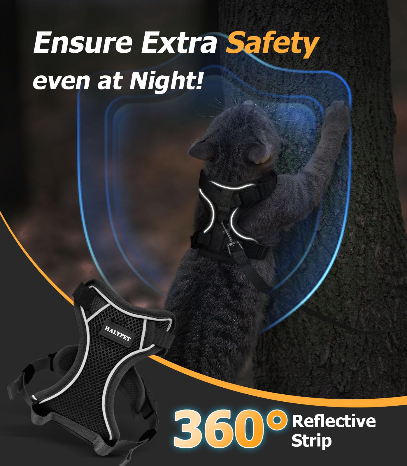 Halypet H600 Pro light, breathable leash keeps cats cool.