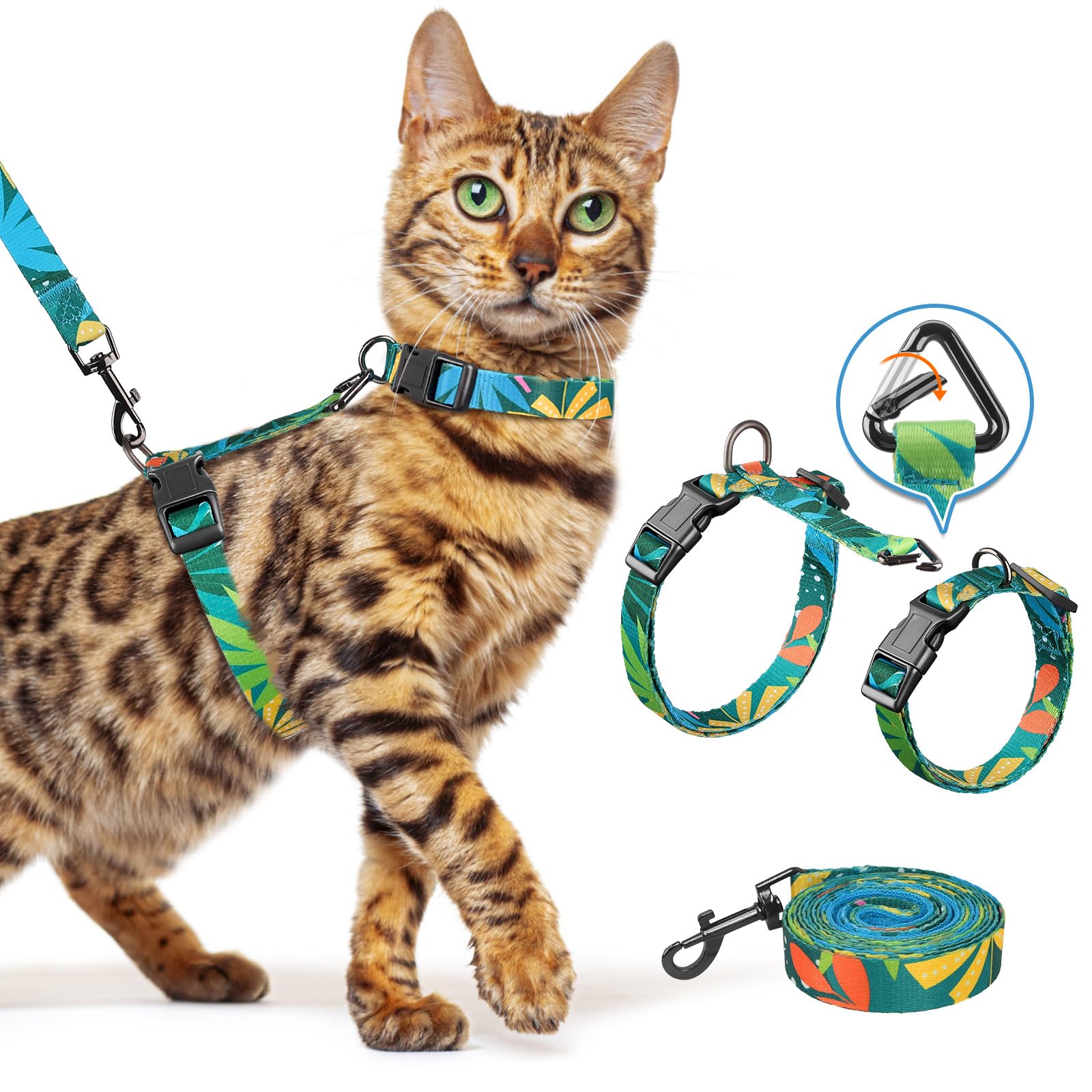 Halypet harness-leash Hawaii Green front view showcasing secure fit for calm daily walks.