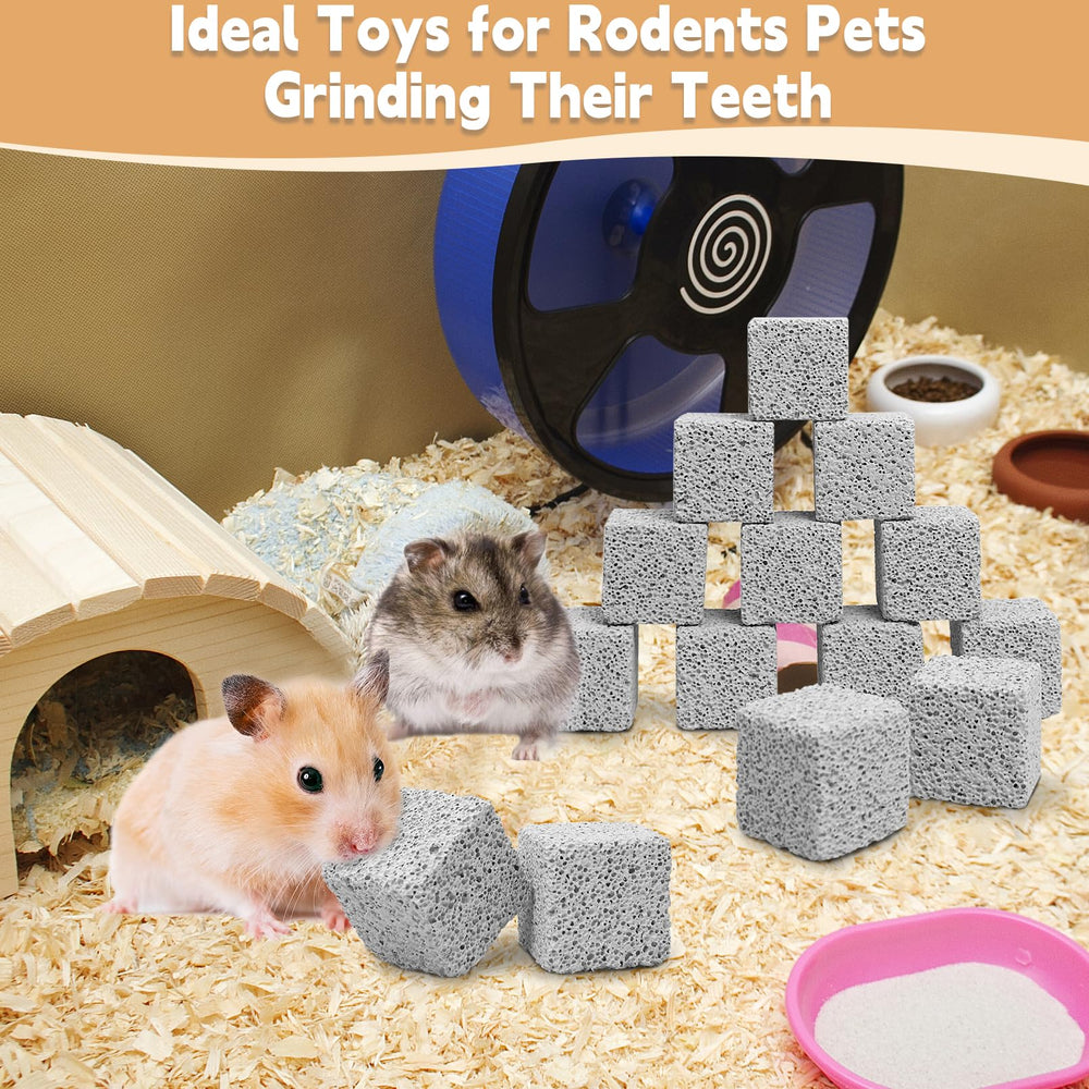 Hamiledyi 24-pc lava blocks set positioned for cage enrichment and pet exploration.