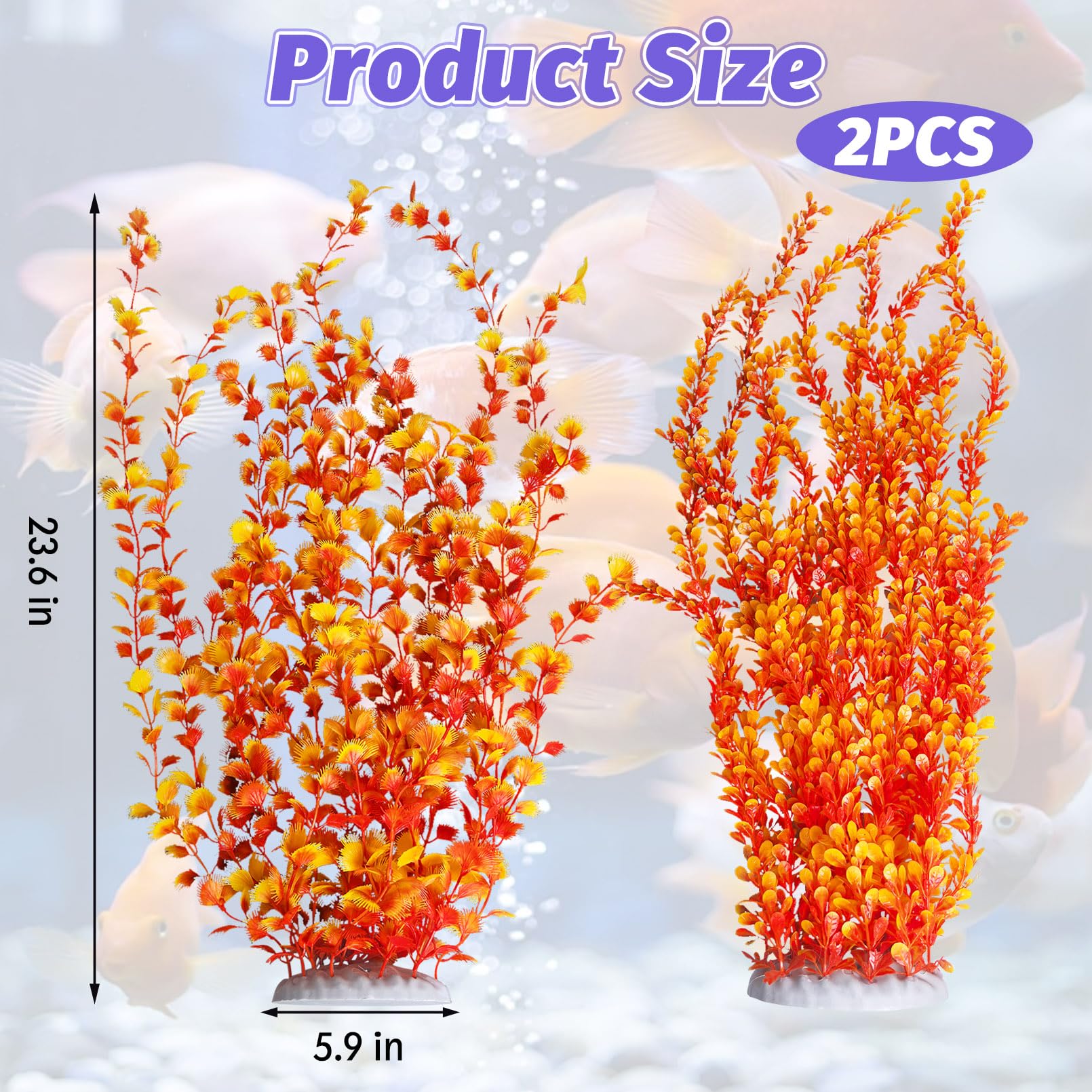 Hamiledyi orange-style-b side view, tall plant base stabilizes decor against currents.