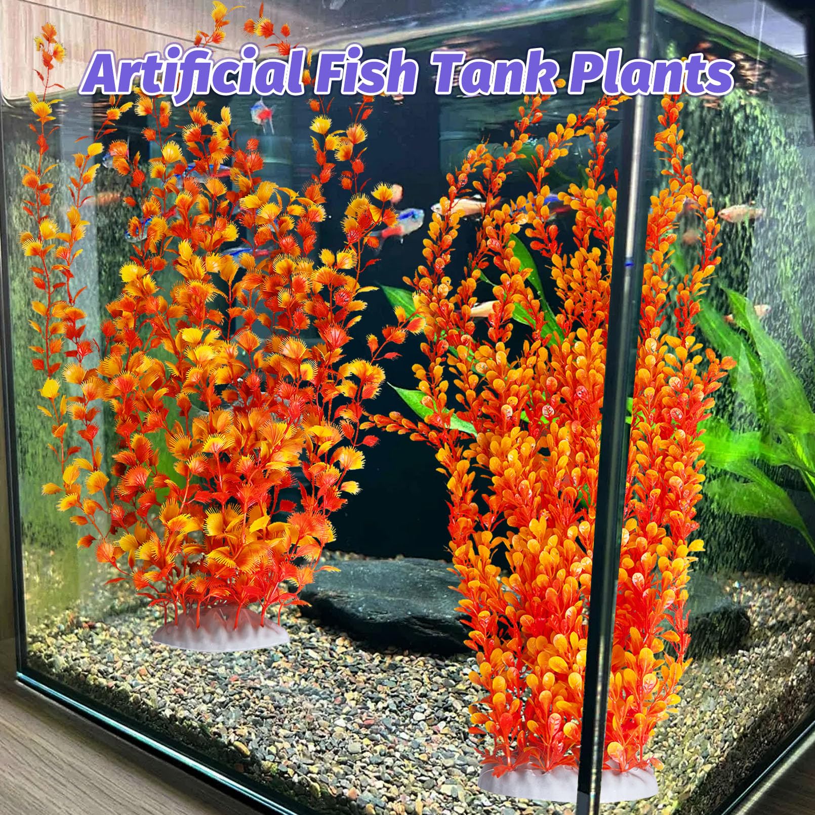 Hamiledyi orange-style-b after unboxing, ready-to-place tall decorative plant for aquariums.