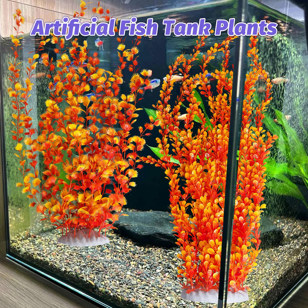 Hamiledyi orange-style-b after unboxing, ready-to-place tall decorative plant for aquariums.