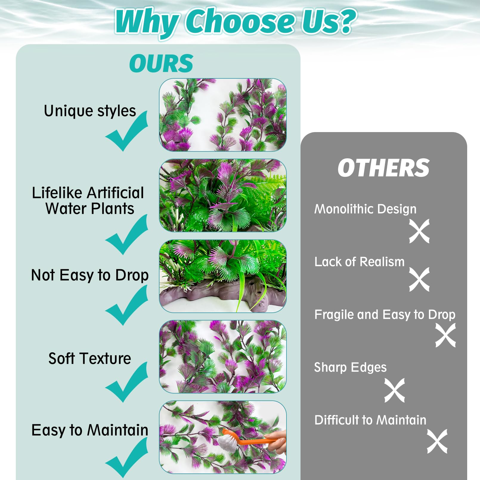 Hamiledyi tall artificial plant creates a vertical focal point in aquariums.