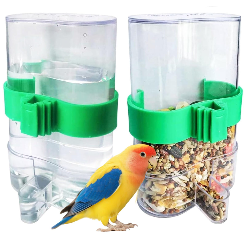 Hamiledyi automatic bird water dispenser side view shows space-saving cage setup for steady hydration.